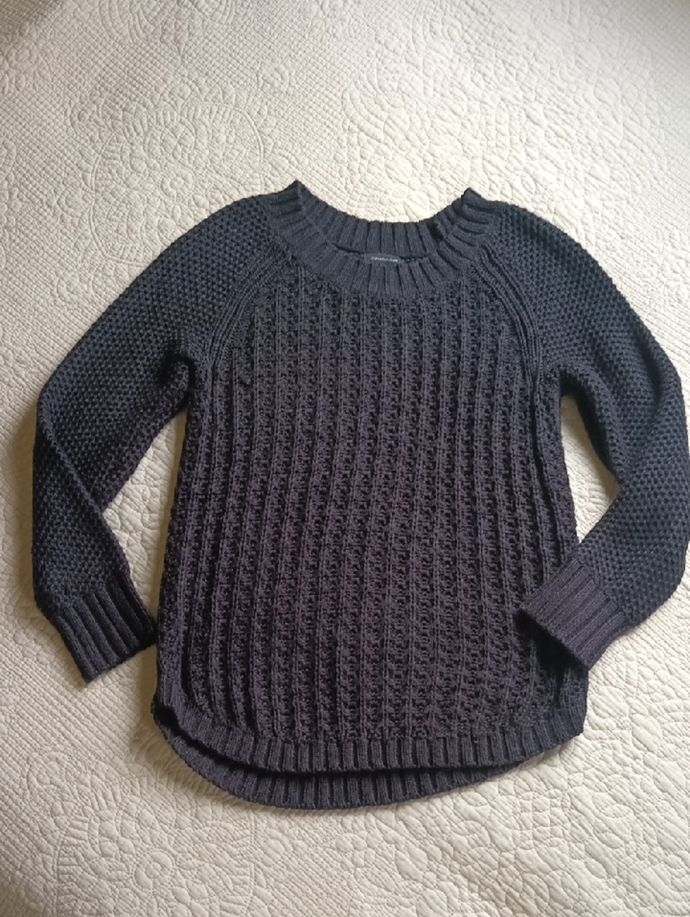 Calvin Klein Jeans Women's Dark Charcoal Black Knit Crewneck Sweater Size M
